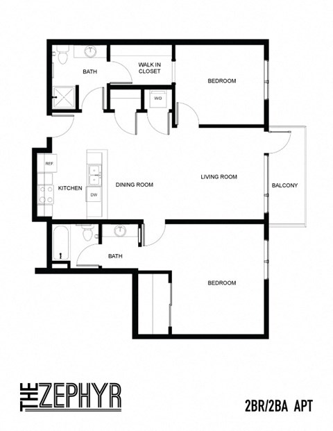 Floor plan for 2 beds, 2 baths